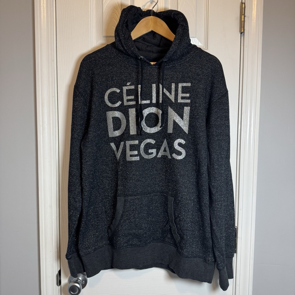 J AMERICA BLACK CÉLINE DION VEGAS Metallic Glitter Hoodie SWEATSHIRT SZ XXL